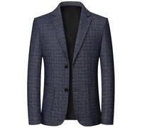 Men'S Long Sleeve Suit Slim Fit Fashion Checkered Light Jacket Business Work Casual Blazer D-Blue M
