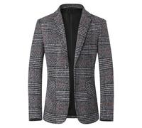 Men'S Long Sleeve Suit Slim Fit Fashion Checkered Light Jacket Business Work Casual Blazer K-Grey 4XL
