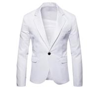 Men'S Long Sleeve Suit Slim Fit Fashion Solid Color Button Placket Light Jacket Business Work Casual Blazer B-White L