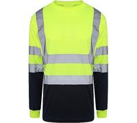 Mens Long Sleeve Summer Work Round Neck Tee High Visibility Top Adults Hi Vis Work Wear T Shirt Unisex Outdoor Utility Uniform Reflective Tape Basic Top (Yellow/Navy Small)