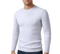 Men's Long-Sleeve Sweater Classic Casual Solid Color Basic Pullover Regular Fit Soft Breathable Knitwear I-Light Grey XXL