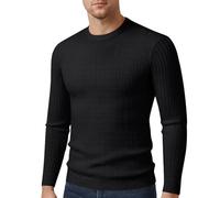 Men's Long-Sleeve Sweater Classic Casual Solid Color Basic Pullover Regular Fit Soft Breathable Knitwear A-Black XXL
