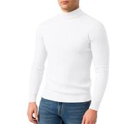 Men's Long-Sleeve Sweater Classic Casual Solid Color Basic Pullover Regular Fit Soft Breathable Knitwear K-White M