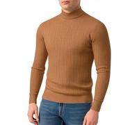 Men's Long-Sleeve Sweater Classic Casual Solid Color Basic Pullover Regular Fit Soft Breathable Knitwear N-Caramel M