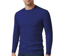 Men's Long-Sleeve Sweater Classic Casual Solid Color Basic Pullover Regular Fit Soft Breathable Knitwear F-Navy XL