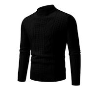 Men's Long-Sleeve Sweater Classic Casual Solid Color Basic Pullover Regular Fit Warm Fashion Knitwear B-Black M