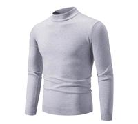 Men's Long-Sleeve Sweater Classic Casual Solid Color Knitwear Regular Fit Comfortable Warm Basic Pullover E-Light Grey XL