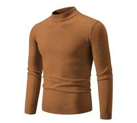 Men's Long-Sleeve Sweater Classic Casual Solid Color Knitwear Regular Fit Comfortable Warm Basic Pullover N-Caramel XXL