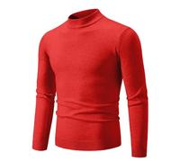 Men's Long-Sleeve Sweater Classic Casual Solid Color Knitwear Regular Fit Comfortable Warm Basic Pullover F-Red XXL