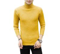 Men's Long-Sleeve Sweater Regular Fit Comfortable Warm Basic Pullover Classic Casual Solid Color Knitwear I-Yellow XXL