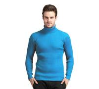 Men's Long-Sleeve Sweater Regular Fit Comfortable Warm Basic Pullover Classic Casual Solid Color Knitwear H-Sky Blue L