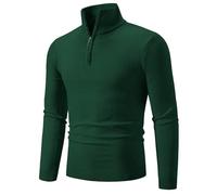 Men's Long-Sleeve Sweater Regular Fit Half Zipper Stand-Up Collar Basic Pullover Classic Casual Solid Color Knitwear G-Dark Green XL