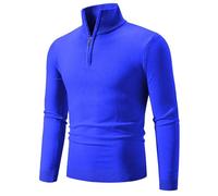 Men's Long-Sleeve Sweater Regular Fit Half Zipper Stand-Up Collar Basic Pullover Classic Casual Solid Color Knitwear H-Blue M