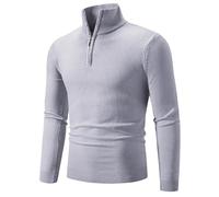 Men's Long-Sleeve Sweater Regular Fit Half Zipper Stand-Up Collar Basic Pullover Classic Casual Solid Color Knitwear C-Light Grey XXL