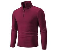 Men's Long-Sleeve Sweater Regular Fit Half Zipper Stand-Up Collar Basic Pullover Classic Casual Solid Color Knitwear F-Wine Red XXL