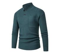 Men's Long-Sleeve Sweater Regular Fit Soft Breathable Knitwear Classic Casual Solid Color Basic Pullover D-Green 3XL