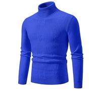 Men's Long-Sleeve Sweater Regular Fit Stand-Up Collar Warm Basic Pullover Classic Casual Solid Color Knitwear P-Blue XXL