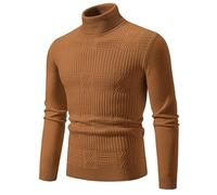 Men's Long-Sleeve Sweater Regular Fit Stand-Up Collar Warm Basic Pullover Classic Casual Solid Color Knitwear R-Caramel XXL