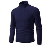 Men's Long-Sleeve Sweater Regular Fit Stand-Up Collar Warm Basic Pullover Classic Casual Solid Color Knitwear Y-Navy L