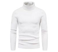 Men's Long-Sleeve Sweater Regular Fit Stand-Up Collar Warm Basic Pullover Classic Casual Solid Color Knitwear D-White M
