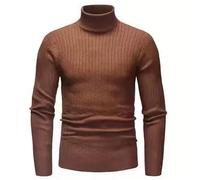 Men's Long-Sleeve Sweater Regular Fit Stand-Up Collar Warm Basic Pullover Classic Casual Solid Color Knitwear J-Caramel XXL
