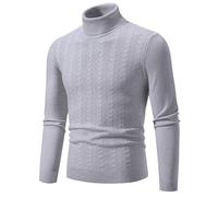 Men's Long-Sleeve Sweater Regular Fit Stand-Up Collar Warm Basic Pullover Classic Casual Solid Color Knitwear T-Light Grey M