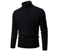 Men's Long-Sleeve Sweater Regular Fit Stand-Up Collar Warm Basic Pullover Classic Casual Solid Color Knitwear B-Black L