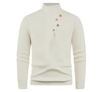 Men's Long-Sleeve Sweater Regular Fit Warm Breathable Basic Pullover Classic Casual Solid Color Knitwear A-Beige XXL