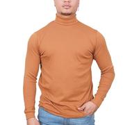 Mens Long Sleeve T-Shirt 100% Cotton Roll Turtle Neck Premium Top Brown