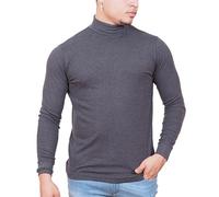 Mens Long Sleeve T-Shirt 100% Cotton Roll Turtle Neck Premium Top Charcoal