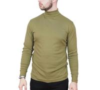 Mens Long Sleeve T-Shirt 100% Cotton Roll Turtle Neck Premium Top Olive