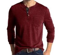 Mens Long Sleeve T Shirt 3-Button Henley Shirt Vintage Grandad T-Shirts Casual Pullover Crew Neck Tee Shirts Lightweight Cotton Long Sleeve Blouse Tops Summer Basic Tees with Pocket Regular Fit Shirts