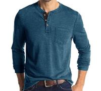 Mens Long Sleeve T Shirt 3-Button Henley Shirt Vintage Grandad T-Shirts Casual Pullover Crew Neck Tee Shirts Lightweight Cotton Long Sleeve Blouse Tops Summer Basic Tees with Pocket Regular Fit Shirts
