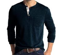 Mens Long Sleeve T Shirt 3-Button Henley Shirt Vintage Grandad T-Shirts Casual Pullover Crew Neck Tee Shirts Lightweight Cotton Long Sleeve Blouse Tops Summer Basic Tees with Pocket Regular Fit Shirts