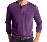 Mens Long Sleeve T Shirt 3-Button Henley Shirt Vintage Grandad T-Shirts Casual Pullover Crew Neck Tee Shirts Lightweight Cotton Long Sleeve Blouse Tops Summer Basic Tees with Pocket Regular Fit Shirts