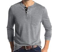Mens Long Sleeve T Shirt 3-Button Henley Shirt Vintage Grandad T-Shirts Casual Pullover Crew Neck Tee Shirts Lightweight Cotton Long Sleeve Blouse Tops Summer Basic Tees with Pocket Regular Fit Shirts