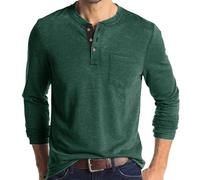 Mens Long Sleeve T Shirt 3-Button Henley Shirt Vintage Grandad T-Shirts Casual Pullover Crew Neck Tee Shirts Lightweight Cotton Long Sleeve Blouse Tops Summer Basic Tees with Pocket Regular Fit Shirts