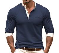 Mens Long Sleeve T Shirt Leisure Fashion Solid Color Contrast Lapel Button Down Top Casual Smart Comfortable Base Layer Shirts for Men