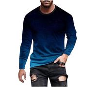 Mens Long Sleeve T Shirt Plus Size Gradient Round Neck Tops Lightweight Gym Workout Tees Undershirt Comfortable Muscle Fit Pullover Casual Wear Sizes S to 5XL