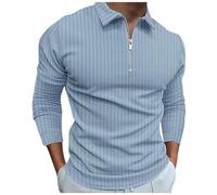 Mens Long Sleeve T Shirt UK Clearance Men's Long Sleeve Tops Half Zip Regular Fit Striped T-Shirts Lightweight Comfortable Turn-Down Collar Tee Shirt Casual Wear