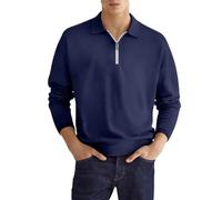 Mens Long Sleeve T Shirt UK Sale Clearance Men's Long Sleeve Tops 1/4 Zip Solid Color Regular Fit T-Shirt Lightweight Comfortable Plain Turn-Down Collar Tee Top Casual Wear Navy