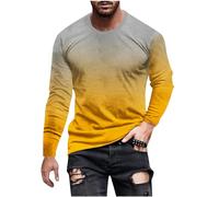 Mens Long Sleeve T Shirt UK Sale Clearance Men's Long Sleeve Tops Gradient Slim-Fit T-Shirt Lightweight Comfortable Crew Neck Pullover Tee Top Casual Wear Sizes S to 5XL