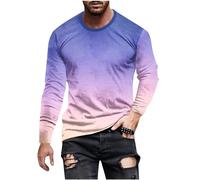 Mens Long Sleeve T Shirt UK Sale Clearance Men's Long Sleeve Tops Gradient Slim-Fit T-Shirt Lightweight Comfortable Crew Neck Pullover Tee Top Casual Wear Sizes S to 5XL