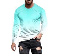 Mens Long Sleeve T Shirt UK Sale Clearance Men's Long Sleeve Tops Gradient Slim-Fit T-Shirt Lightweight Comfortable Crew Neck Pullover Tee Top Casual Wear Sizes S to 5XL