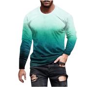 Mens Long Sleeve T Shirt UK Sale Clearance Men's Long Sleeve Tops Gradient T-Shirts Comfy Round Neck Pullover Slim-Fit Lightweight Casual Tee Tops for Walking and Workout S-5XL
