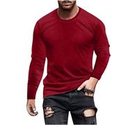 Mens Long Sleeve T Shirt UK Sale Clearance Solid Color Summer Tops Comfortable Crew Neck Tee Shirt Slim Fit Tshirts Pullover Casual Gym Sports Tops for Walking, Workout & Running Wine