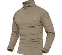 Mens Long Sleeve Tactical Shirt - Military Shirt Outdoor Combat Shirt Tactical Combat Shirt with Zipper (Khaki, UK S(fit Chest:34"-37"))