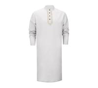 Mens Long Sleeve Thobe Abaya Kaftan Robe Full Length Muslim Jubba Embroidery Islamic Eid Prayer Dress Button Up Abaya Long Gown