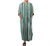 Men's Long Sleeve Thobe Jubba Robe Kaftan Arab Style Muslim Clothing for Cultural Expression and Modesty (L Green)