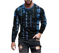 Men's Long Sleeve Tops Clearance 3D Print Long Sleeve T Shirt Mens Comfortable Crew Neck T-Shirts Pullover Slim Fit Lightweight Sport Tee Tops UK Size 8-22